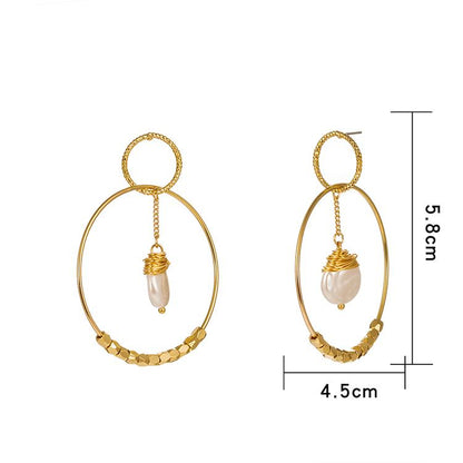 Gold Pearl Double Hoop Earrings for Women