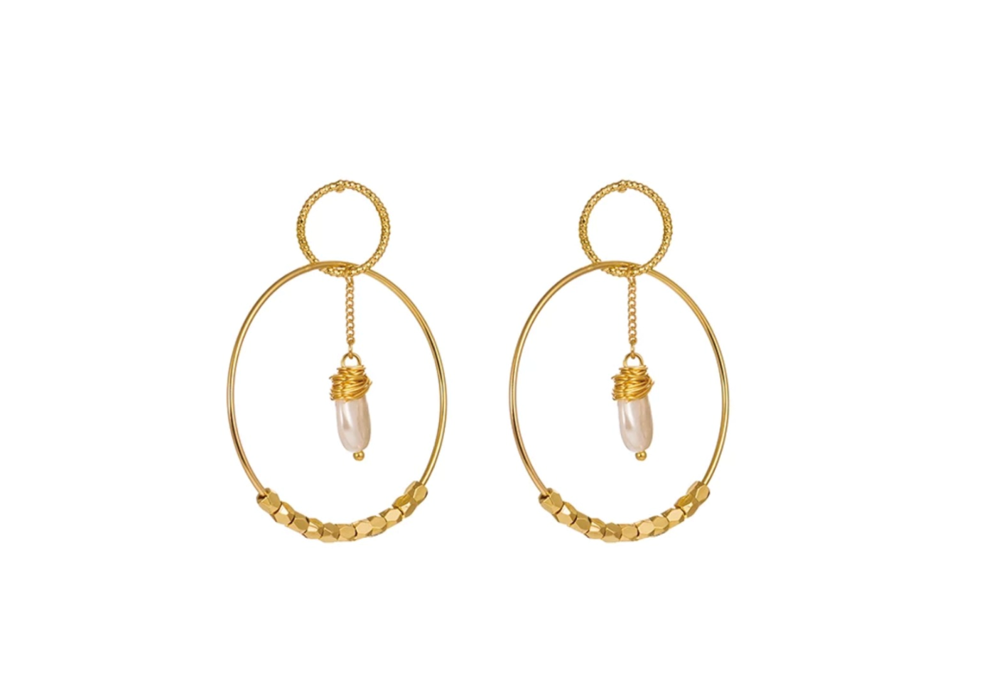 Gold Pearl Double Hoop Earrings for Women