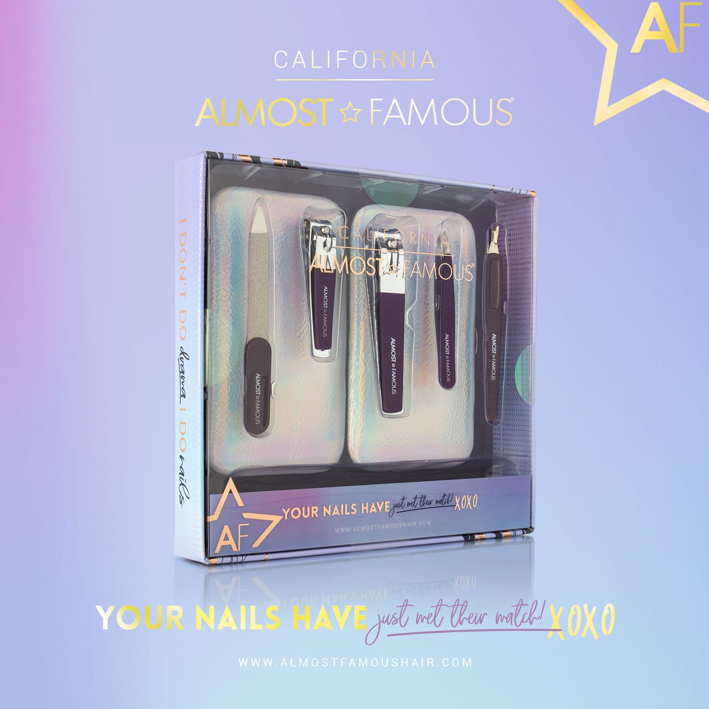 Almost Famous Manicure Kit w/ Silver Holographic travel case