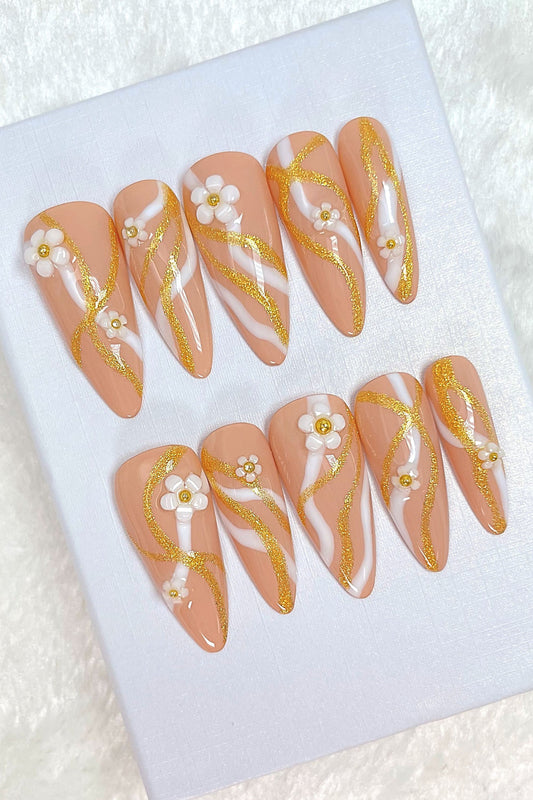 “Daisy Bloom” 3D Flowers Press On Nails Set