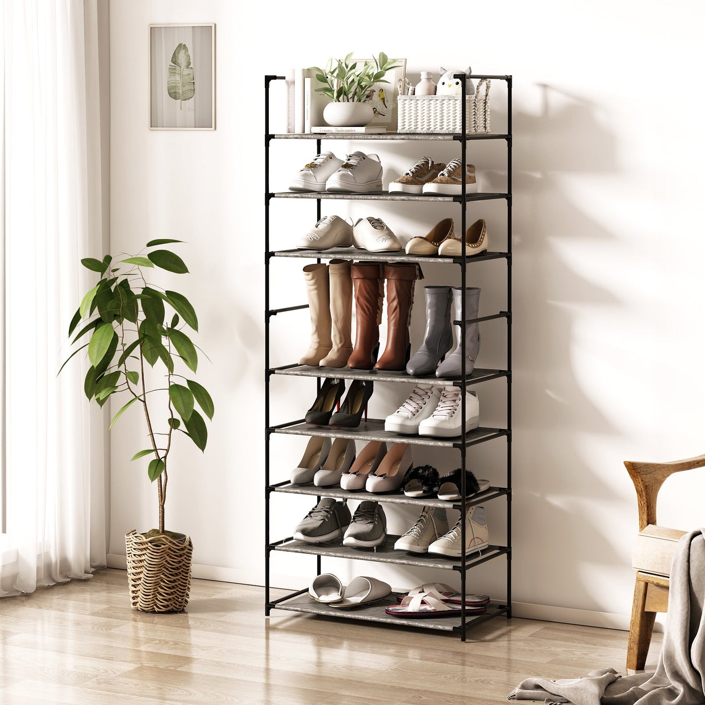 1pc 10-layer Cloth Assembled Shoe Rack, Modern And Simple Dust-proof