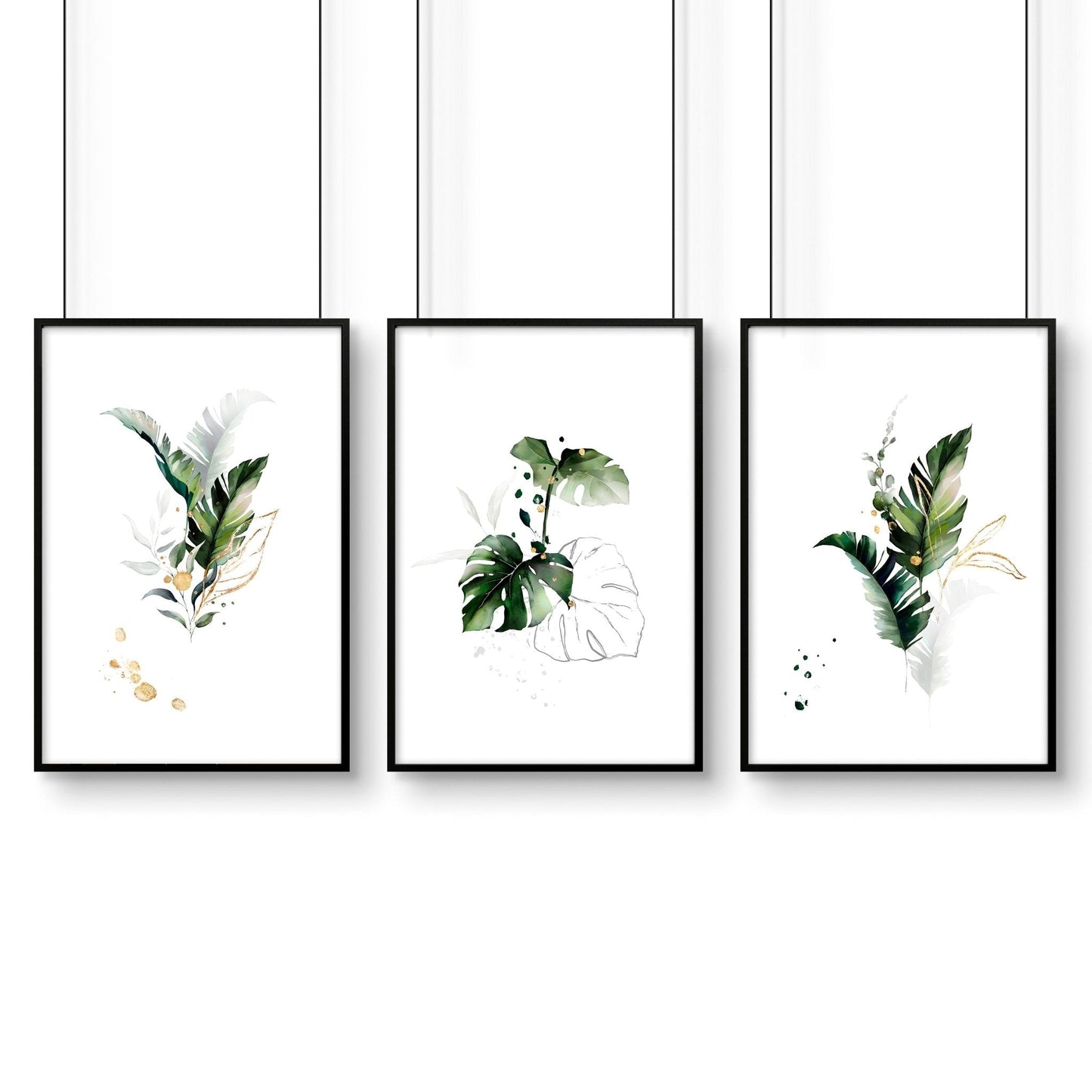 Modern tropical decor for Bathroom set of 3 wall art