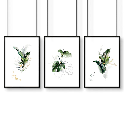 Modern tropical decor for Bathroom set of 3 wall art