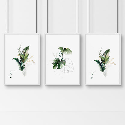 Modern tropical decor for Bathroom set of 3 wall art