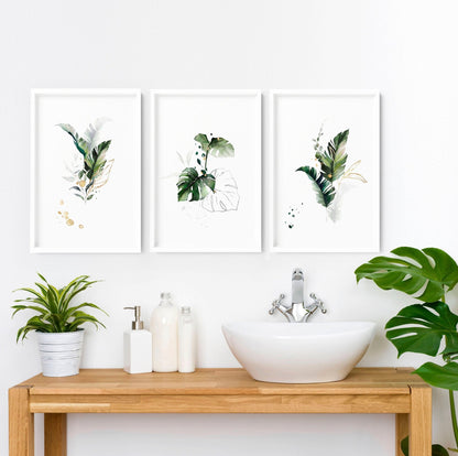 Modern tropical decor for Bathroom set of 3 wall art