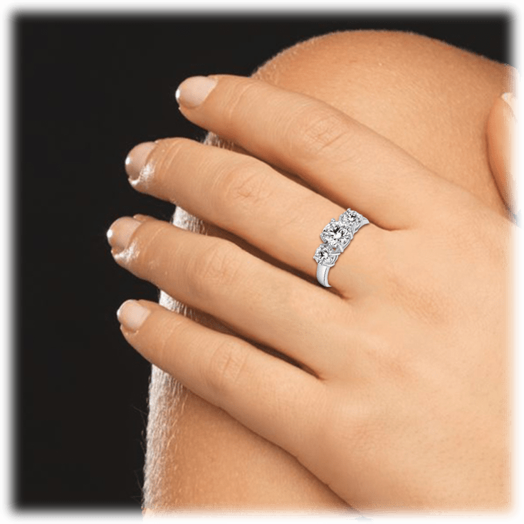 White Gold with Three Stone Cubic Zirconia Ring for Women