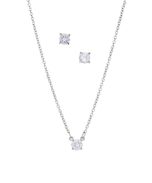 White Gold Cubic Zirconia Necklace and Earring Set for Women